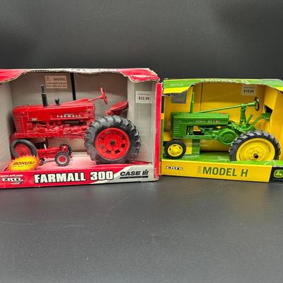 (2) ERTL 1/16 Scale Die-Cast Farm Tractors – Farmall 300 Case IH & 1939 John Deere Model H – Boxed