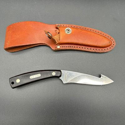 Schrade Old Timer Fixed Blade Knife w/ Gut Hook & Leather Sheath – USA Made