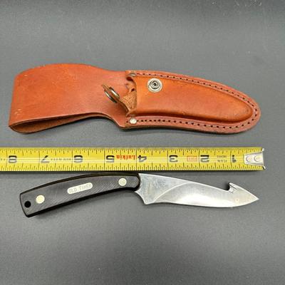 Schrade Old Timer Fixed Blade Knife w/ Gut Hook & Leather Sheath – USA Made