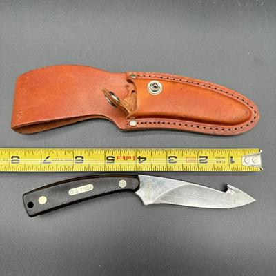 Schrade Old Timer Fixed Blade Knife w/ Gut Hook & Leather Sheath – USA Made