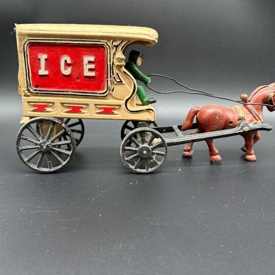 Cast Iron Ice Wagon Toy – Horse Drawn Ice Delivery Cart