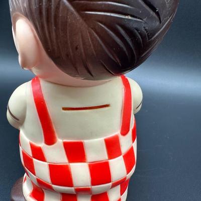 Big Boy Vinyl Coin Bank – Red & White Checkered Overalls