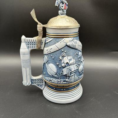 Anheuser-Busch Budweiser Space Exploration Beer Stein – Pewter Lid – Astronaut / Apollo Theme