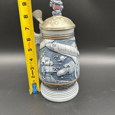 Anheuser-Busch Budweiser Space Exploration Beer Stein – Pewter Lid – Astronaut / Apollo Theme