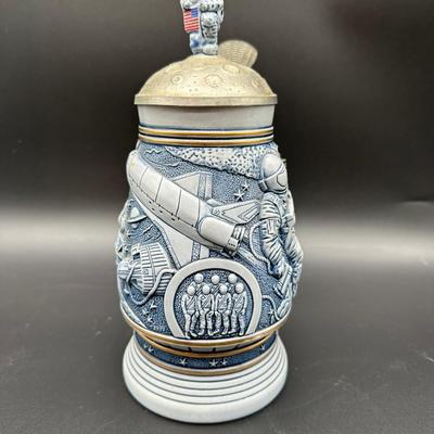 Anheuser-Busch Budweiser Space Exploration Beer Stein – Pewter Lid – Astronaut / Apollo Theme