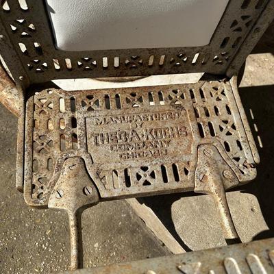 Early 1900’s Antique Cast-Iron Barber Chair w/ Footrest – The Dazey Company – Industrial Barber Shop Chair