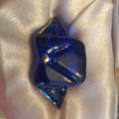 small blue glass keepsake nurses hat and gift box.