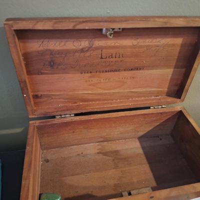 lane cedar chest like the ones given as high school graduation gift and 6 vintage post cards.  The ones with people are blank on back the...