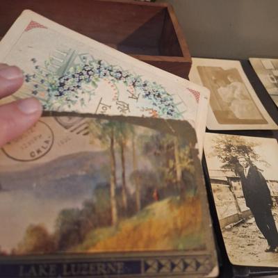 lane cedar chest like the ones given as high school graduation gift and 6 vintage post cards.  The ones with people are blank on back the...