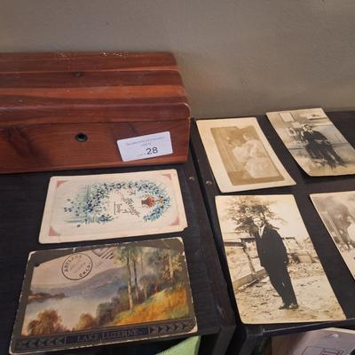 lane cedar chest like the ones given as high school graduation gift and 6 vintage post cards.  The ones with people are blank on back the...