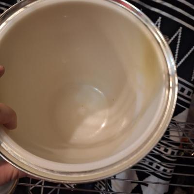 Kromex MCM Ice bucket with faux wood grain finish and chrome accents