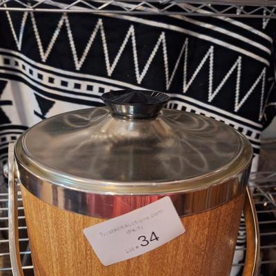 Kromex MCM Ice bucket with faux wood grain finish and chrome accents