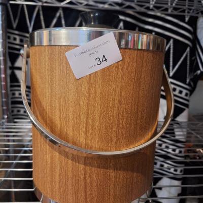 Kromex MCM Ice bucket with faux wood grain finish and chrome accents