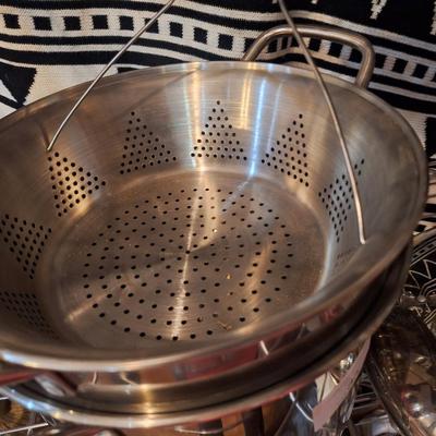 stainless steel multi cooker pot set- large stock pot, pasta insert, steamer basket and lid