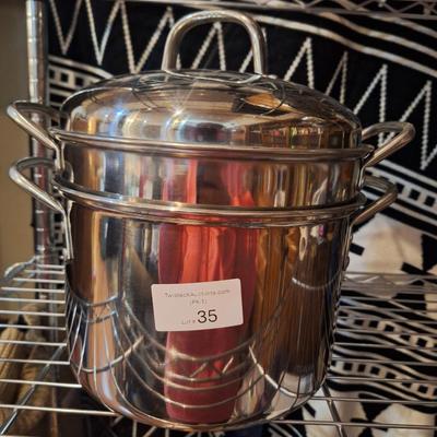 stainless steel multi cooker pot set- large stock pot, pasta insert, steamer basket and lid