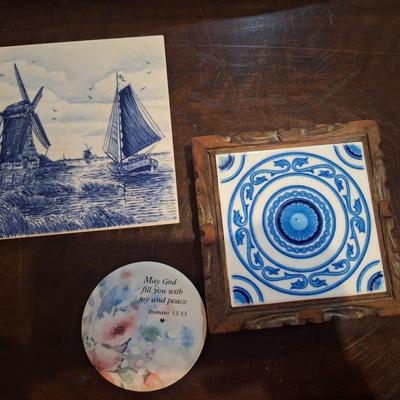 coaster, ceramic tile and trivet