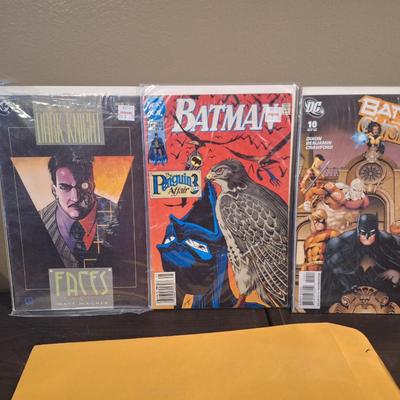 three DC Comics collectible comic books:  Legends of the Dark Knight #28,  Batman #449,  Batman and the Outsiders #10