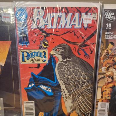 three DC Comics collectible comic books:  Legends of the Dark Knight #28,  Batman #449,  Batman and the Outsiders #10