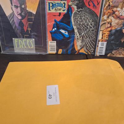 three DC Comics collectible comic books:  Legends of the Dark Knight #28,  Batman #449,  Batman and the Outsiders #10