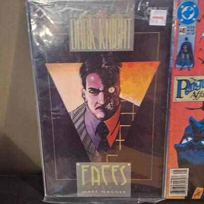 three DC Comics collectible comic books:  Legends of the Dark Knight #28,  Batman #449,  Batman and the Outsiders #10