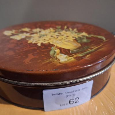 metal tin of buttons and sewing related