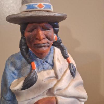Lionstone "Proud Indian" (or "Casual Indian") porcelain whiskey decanter. -empty