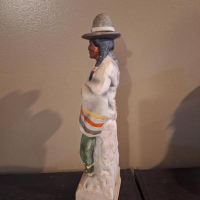 Lionstone "Proud Indian" (or "Casual Indian") porcelain whiskey decanter. -empty