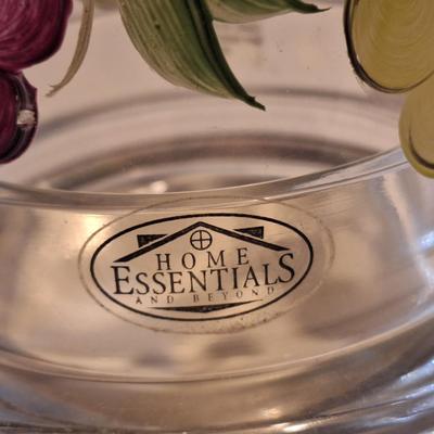 hand painted clar glass covered cheese dish- grape pattern