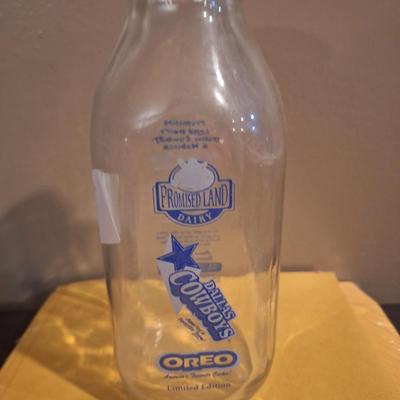 Promised Land Dairy Dallas Cowboys Oreo Limited Edition glass milk bottle