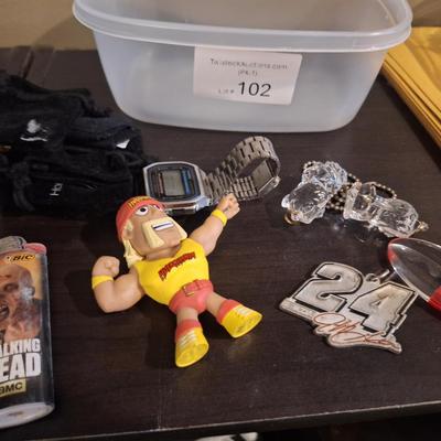 Hulk Hogan mini Funko figure and random other small items.