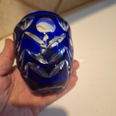 cobalt blue cut to clear base- maker unknown see all photos.