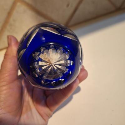 cobalt blue cut to clear base- maker unknown see all photos.