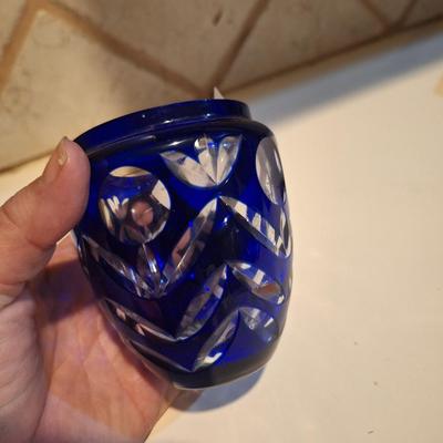 cobalt blue cut to clear base- maker unknown see all photos.