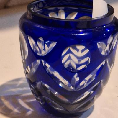 cobalt blue cut to clear base- maker unknown see all photos.