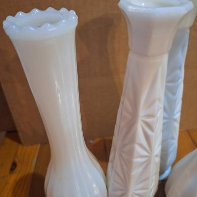 white or milk glass bud vases