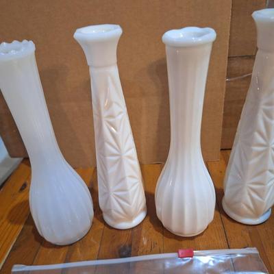 white or milk glass bud vases