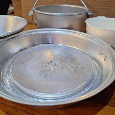 camping aluminum fry pan , lid, dish and cup