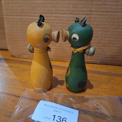 vintage wooden salt and pepper shakers