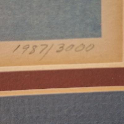 Small print titled "Buffalo Scout" by Johnny Tiger, print 1987 /3000 in frame