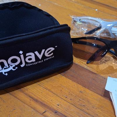 Mojave Convertible Eyewear safety glasses with a carrying case and an additional clear frame- extra lenses in the container.