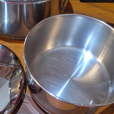 Revere ware copper bottomed stainless steel pots with lids
