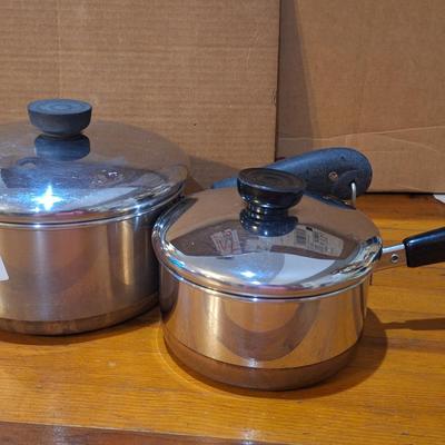 Revere ware copper bottomed stainless steel pots with lids