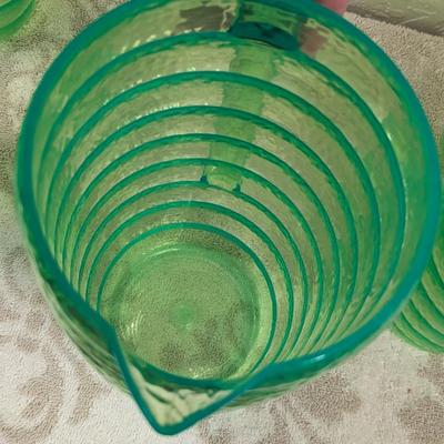 Emerald green acrylic or plastic pitcher and tumblers