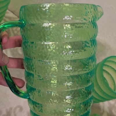 Emerald green acrylic or plastic pitcher and tumblers