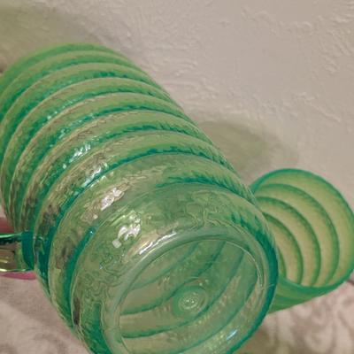 Emerald green acrylic or plastic pitcher and tumblers