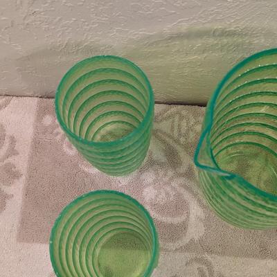 Emerald green acrylic or plastic pitcher and tumblers