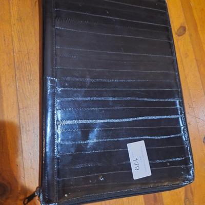 eel skin leather zippered portfolio