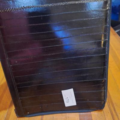 eel skin leather zippered portfolio