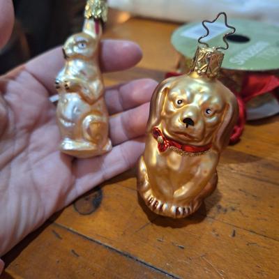 2 blown glass ornmanets and misc other Christmas items.