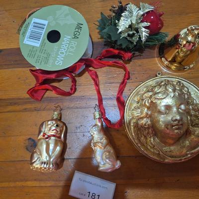 2 blown glass ornmanets and misc other Christmas items.